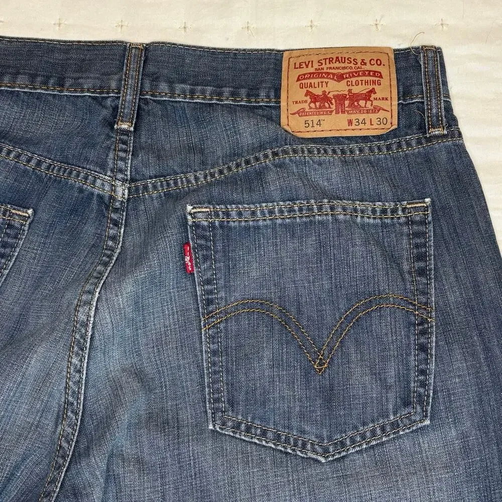 Levi's 514 Slim Straight Men's Jeans 34x30 Blue Denim Mid Rise Straight Leg